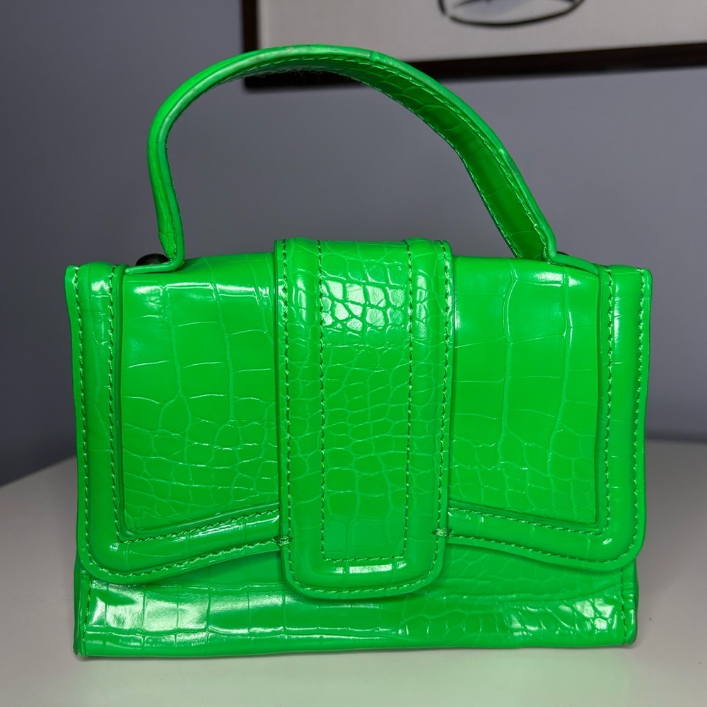 Zara Neon Green Croc-Embossed Mini Bag